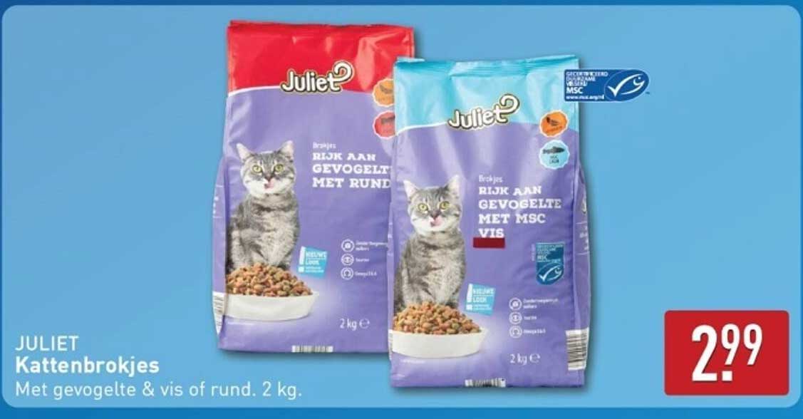 JULIET Kattenbrokjes Met gevogelte & vis of rund. 2 kg.
