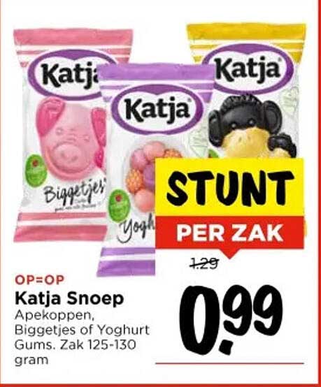 Katja Snoep Apekoppen, Biggetjes of Yoghurt Gums. Zak 125-130 gram