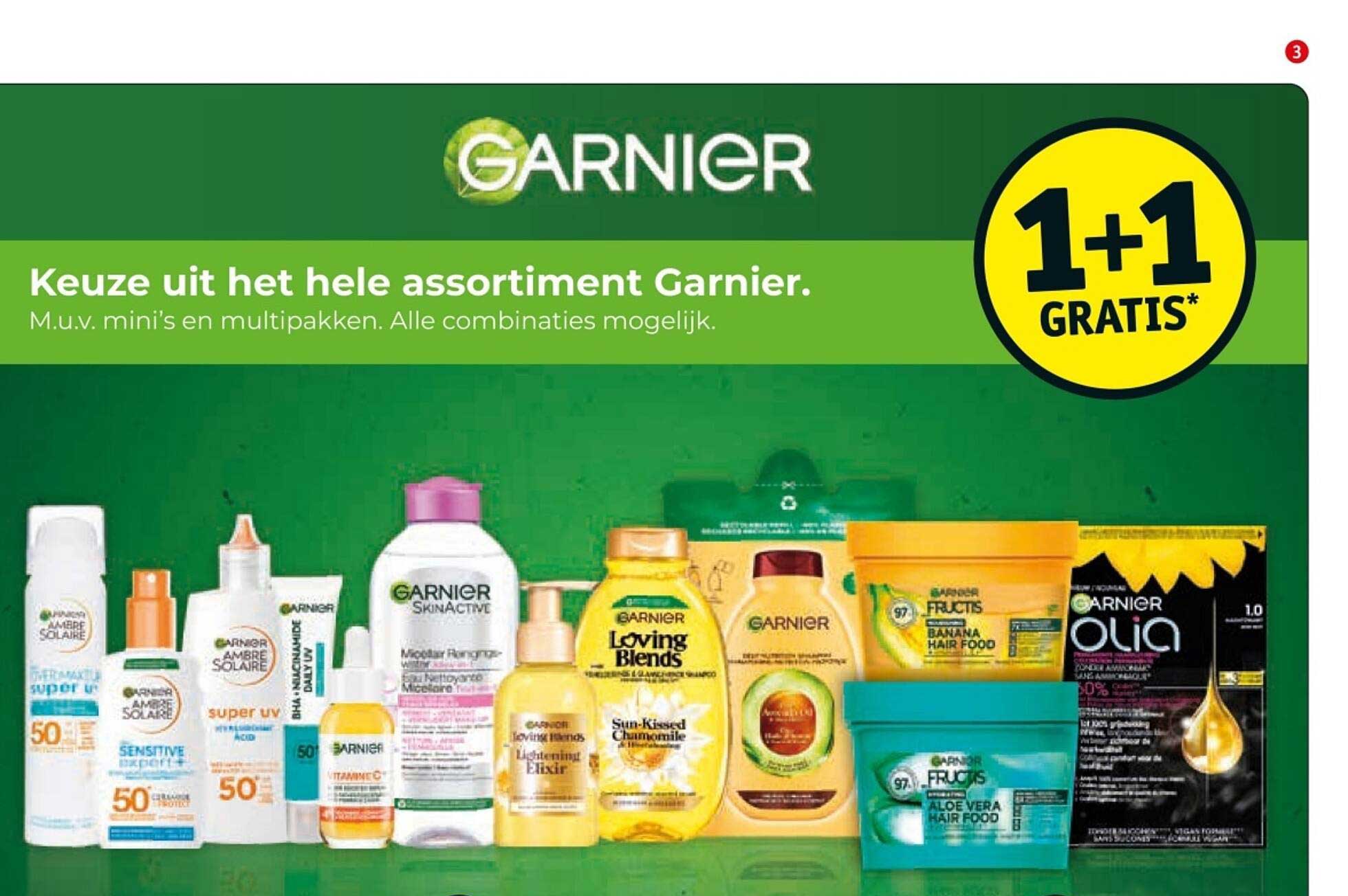 Keuze uit het hele assortiment Garnier. M.u.v. mini's en multipakken. Alle combinaties mogelijk.