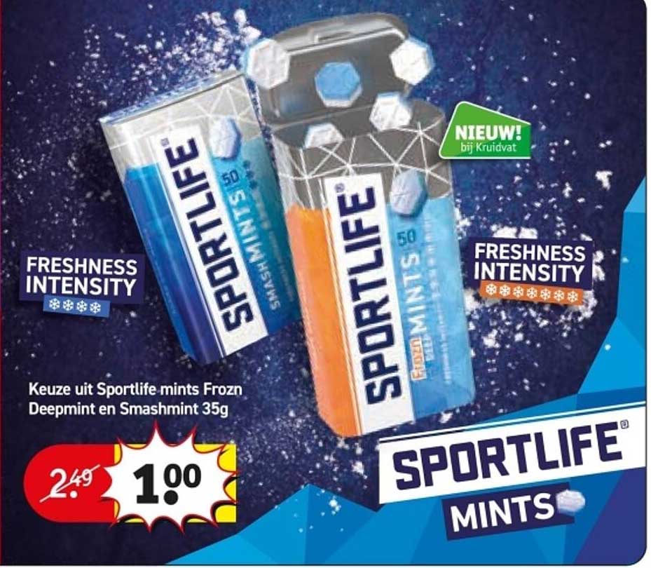 Keuze uit Sportlife mints Frozen Deepmint en Smashmint 35g