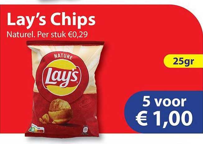 Lay's Chips Naturel 25gr - 5 voor € 1,00