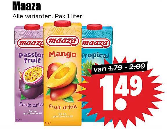 Maaza Alle varianten. Pak 1 liter.