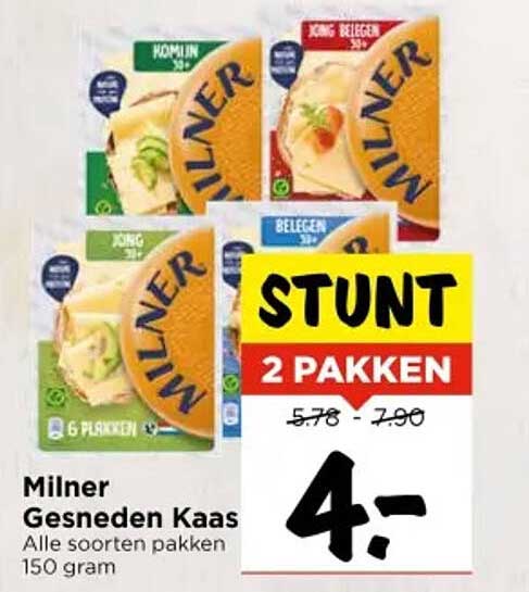 Milner Gesneden Kaas 150 gram - STUNT 2 PAKKEN