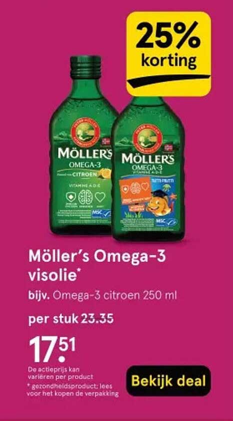 Möller’s Omega-3 visolie* bijv. Omega-3 citroen 250 ml