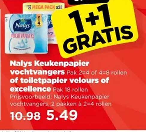 Nalys Keukenpapier vochtvangers Pak 2=4 of toiletpapier velours of excellence Pak 18 rollen