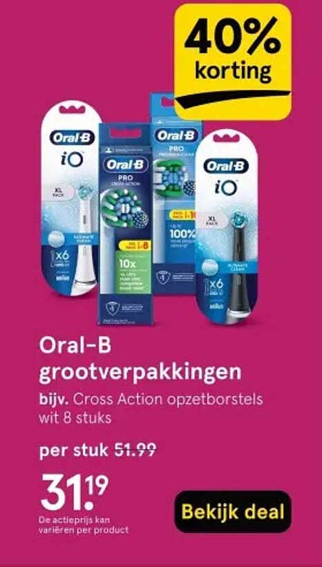 Oral-B grootverpakkingen bijv. Cross Action opzetborstels wit 8 stuks