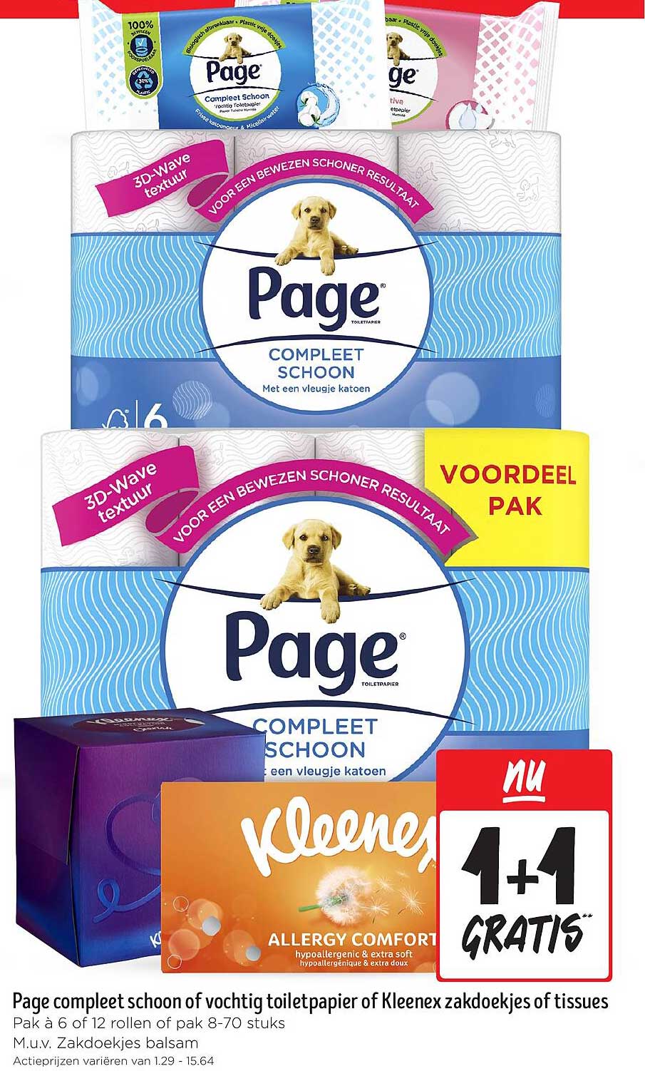 Page compleet schoon of vochtig toiletpapier of Kleenex zakdoekjes of tissues