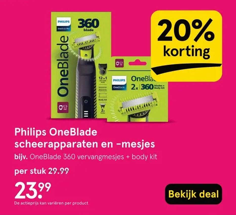 Philips OneBlade scheerapparaten en -mesjes bijv. OneBlade 360 vervangmesjes + body kit