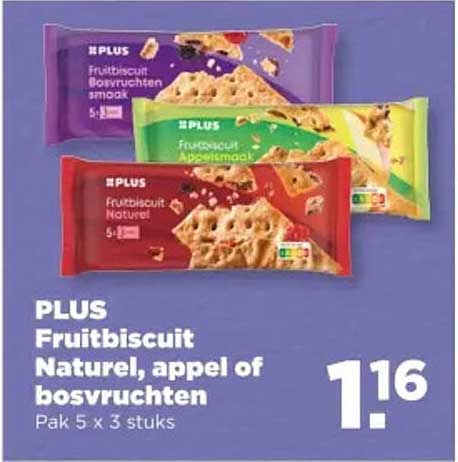 PLUS Fruitbiscuit Natuur, appel of bosvruchten
