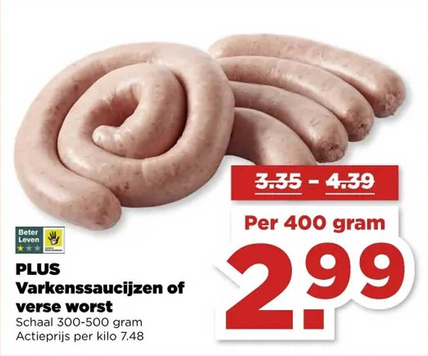 PLUS Varkenssaucijzen of verse worst