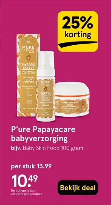 P’ure Papayacare babyverzorging bijv. Baby Skin Food 100 gram