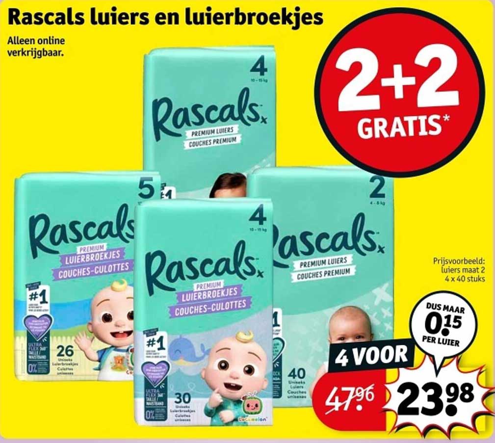 Rascals luierbroekjes en luiers: 2+2 GRATIS