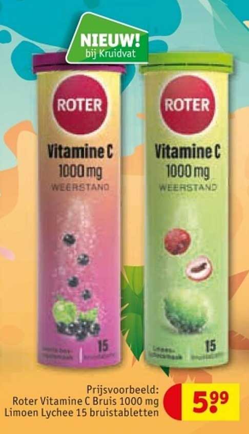 Roter Vitamine C Bruis 1000 mg Limoen Lychee 15 bruistabletten
