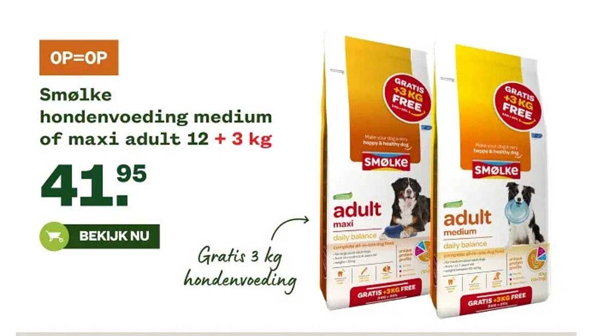 Smølke hondenvoeding medium of maxi adult 12 + 3 kg