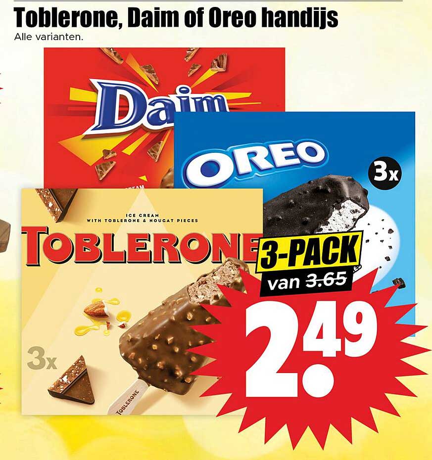 Toblerone, Daim of Oreo handijs