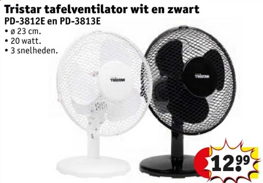 Tristar tafelventilator wit en zwart PD-3812E en PD-3813E