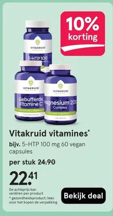 Vitakruid vitamines* bijv. 5-HTP 100 mg 60 vegan capsules