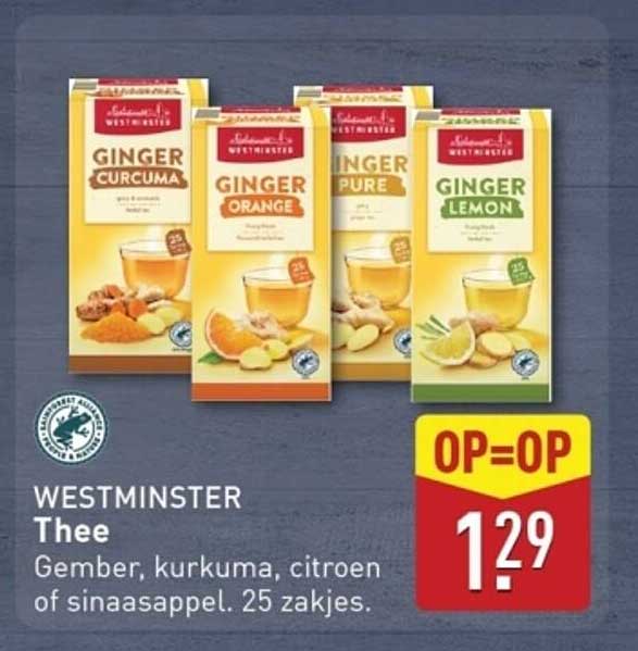 WESTMINSTER Thee Gember, kurkuma, citroen of sinaasappel 25 zakjes.