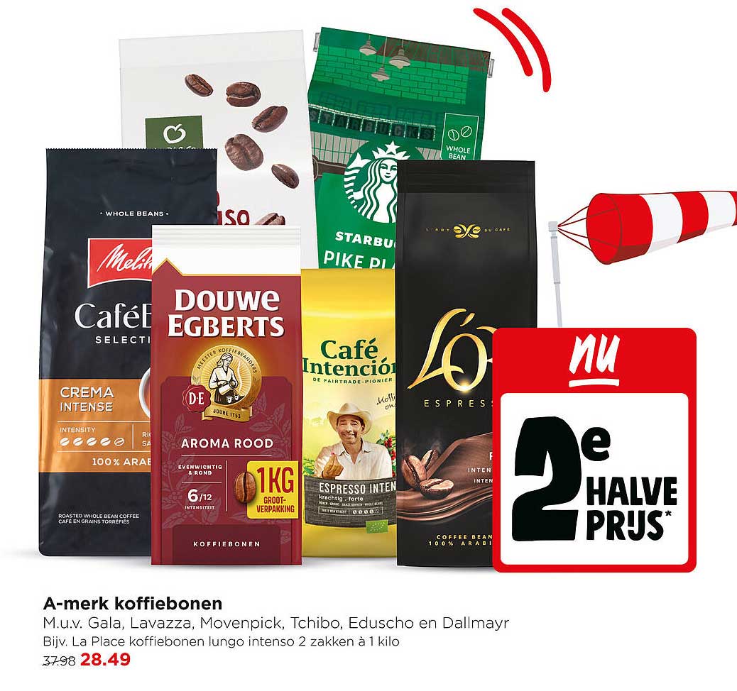 A-merk koffiebonen 2e halve prijs