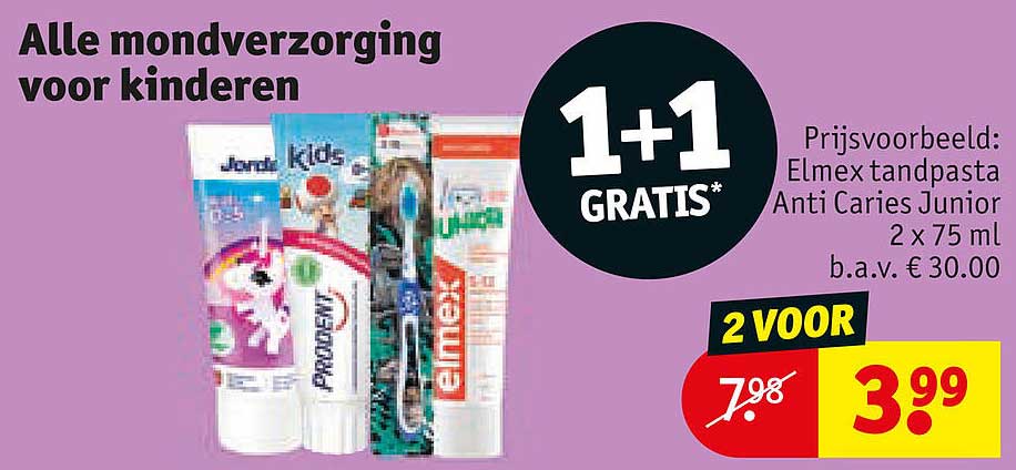 Alle mondverzorging voor kinderen 1+1 gratis