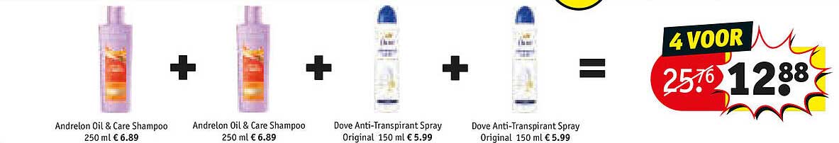 Andrelon Oil & Care Shampoo 250 ml + Dove Anti-Transpirant Spray Original 150 ml 4 VOOR