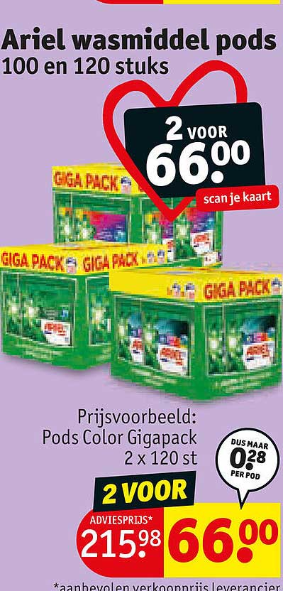 Ariel wasmiddel pods 100 en 120 stuks 2 voor 66.00 scan je kaart