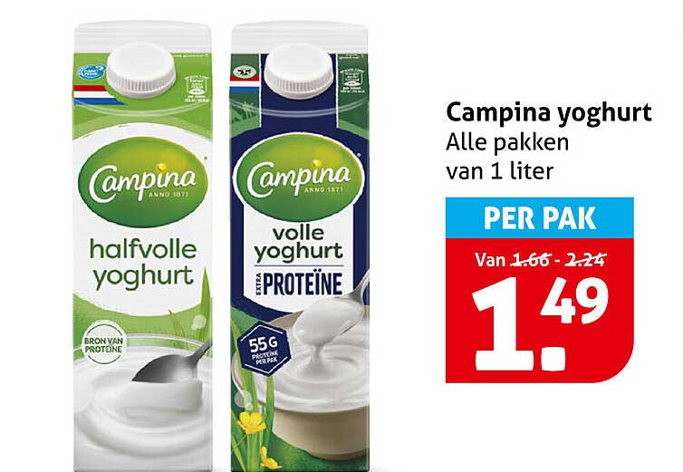 Campina yoghurt Alle pakken van 1 liter PER PAK