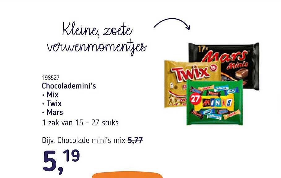 Chocolademini’s Mix Twix Mars 1 zak van 15 - 27 stuks