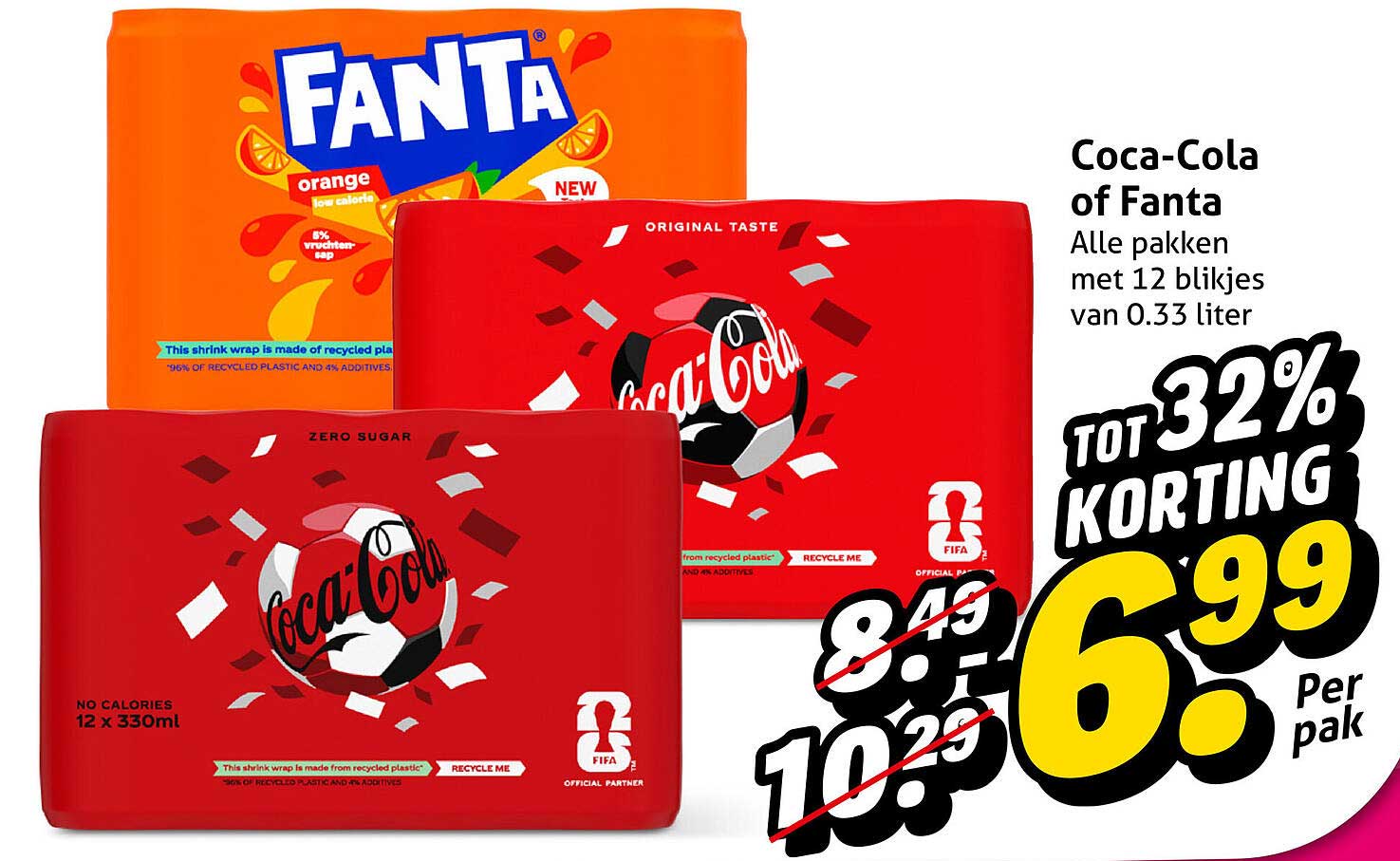 Coca-Cola of Fanta Alle pakken met 12 blikjes van 0.33 liter TOT 32% KORTING