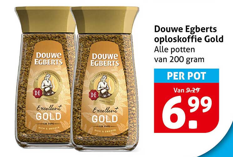 Douwe Egberts oploskoffie Gold Alle potten van 200 gram PER POT