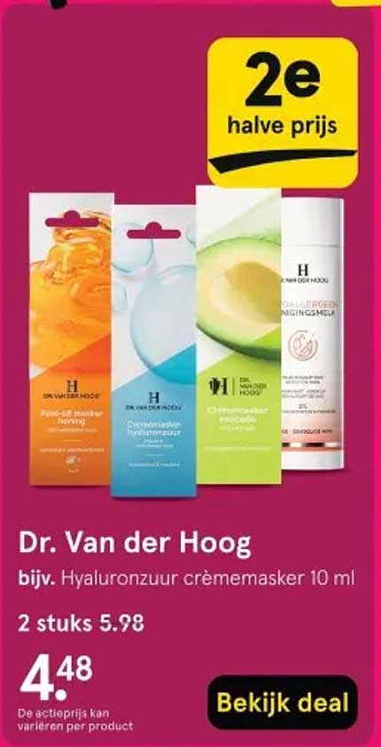 Dr. Van der Hoog bijv. Hyaluronzuur crèmemasker 10 ml 2e halve prijs