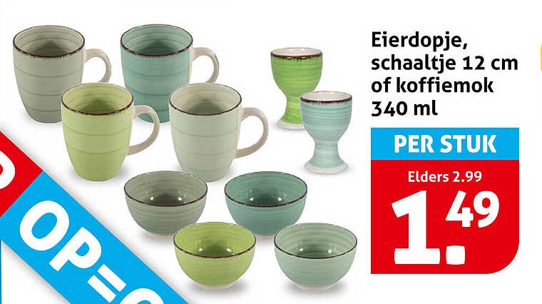 Eierdopje, schaaltje 12 cm of koffiemok 340 ml PER STUK