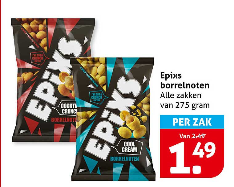 Epixs borrelnoten Alle zakken van 275 gram PER ZAK