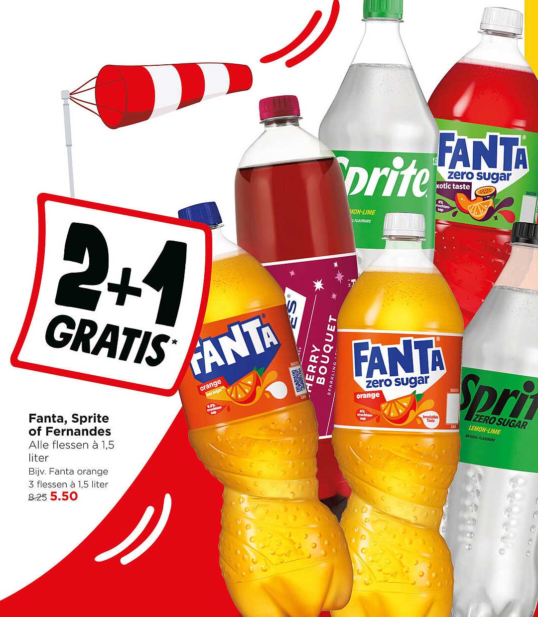 Fanta, Sprite of Fernandes Alle flessen à 1,5 liter 2+1 GRATIS*