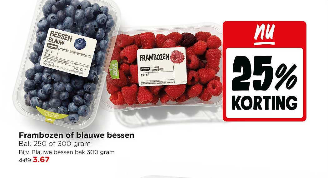 Frambozen of blauwe bessen 25% KORTING