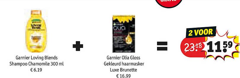 Garnier Loving Blends Shampoo Chamomile 300 ml + Garnier Olia Gloss Gekleurd haarmasker Luxe Brunette 2 VOOR