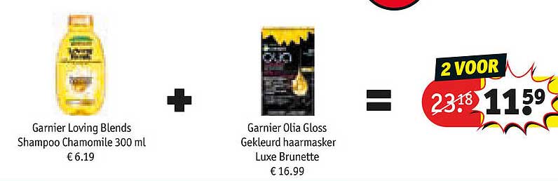 Garnier Loving Blends Shampoo Chamomile 300 ml + Garnier Olia Gloss Gekleurd haarmasker Luxe Brunette 2 VOOR