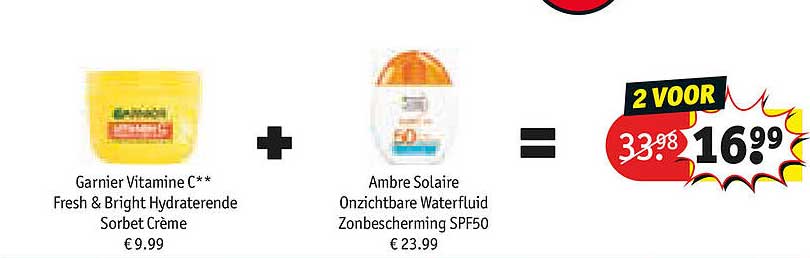 Garnier Vitamine C** Fresh & Bright Hydraterende Sorbet Crème + Ambre Solaire Onzichtbare Waterfluïd Zonbescherming SPF50 2 VOOR