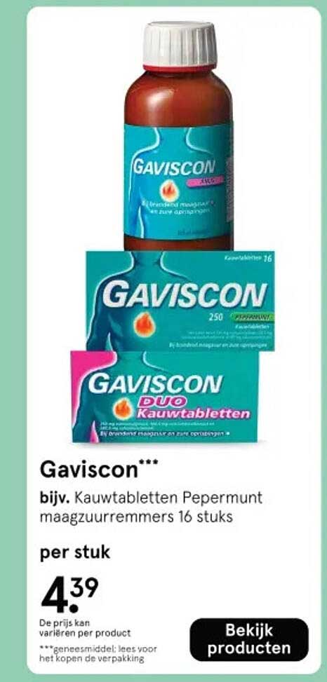 Gaviscon*** bijv. Kauwtabletten Pepermunt maagzuurremmers 16 stuks