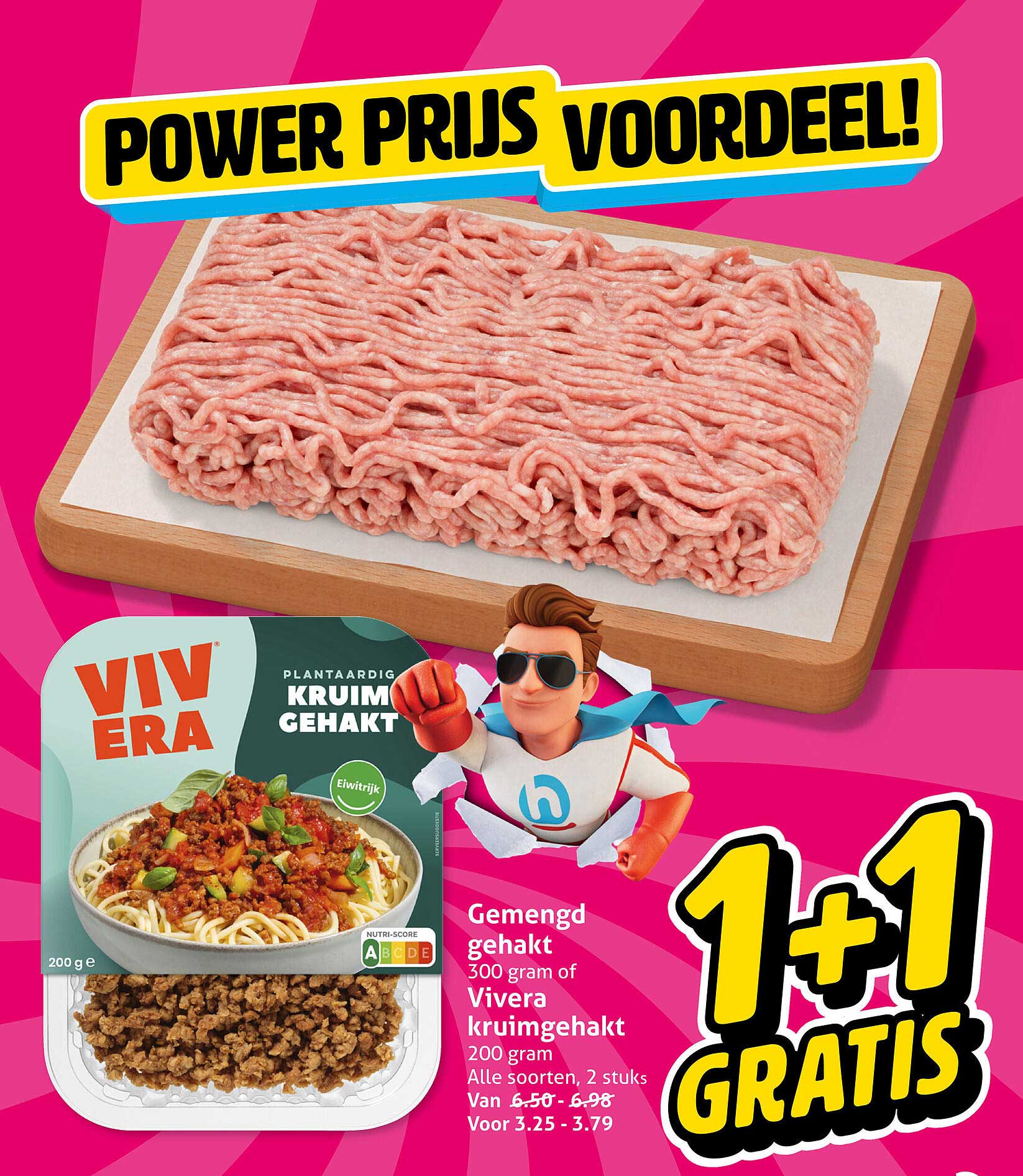 Gemengd gehakt 300 gram of Vivera kruimgehakt 200 gram alle soorten, 2 stuks 1+1 gratis