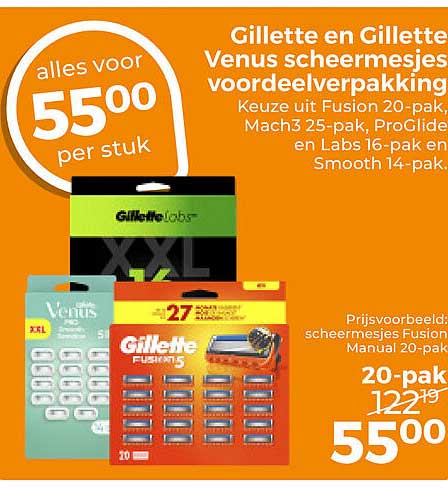 Gillette en Gillette Venus scheermesjes voordeelverpakking - Keuze uit Fusion 20-pak, Mach3 25-pak, ProGlide en Labs 16-pak en Smooth 14-pak