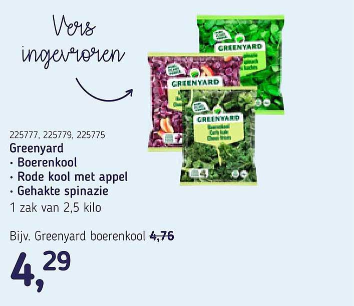 Greenyard Boerenkool, Rode kool met appel, Gehakte spinazie 1 zak van 2,5 kilo