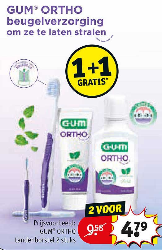 GUM ORTHO beugelverzorging om ze te laten stralen 1+1 GRATIS