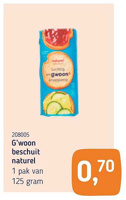 G'woon beschuit naturel 1 pak van 125 gram