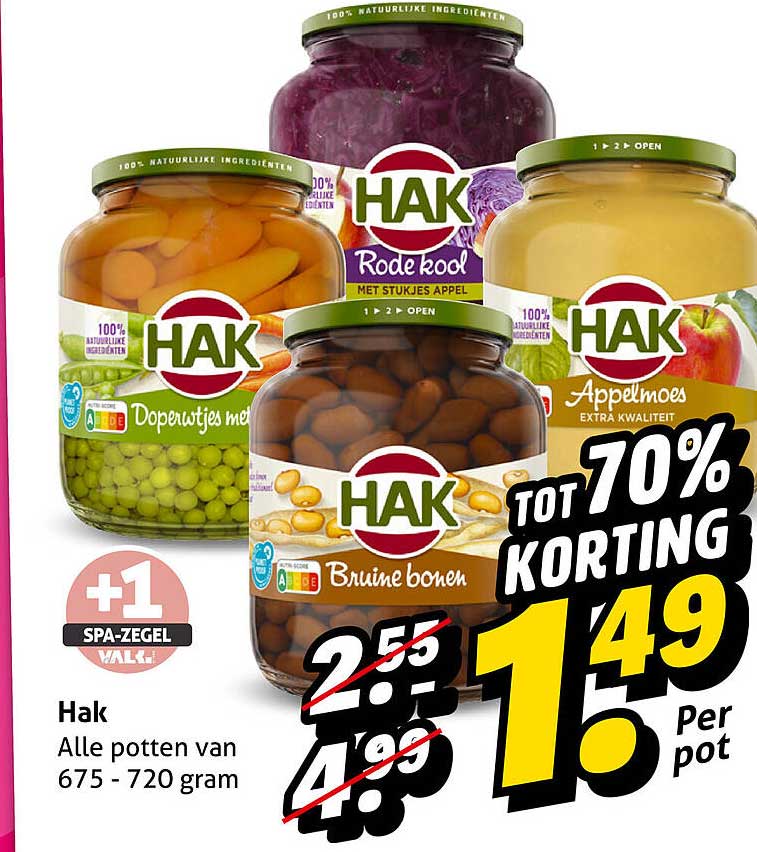 Hak Alle potten van 675 - 720 gram +1 SPA-ZEGEL VAAK! TOT 70% KORTING