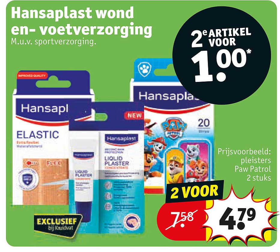 Hansaplast wond en-voetverzorging M.u.v. sportverzorging. 2e artikel voor 1.00*
