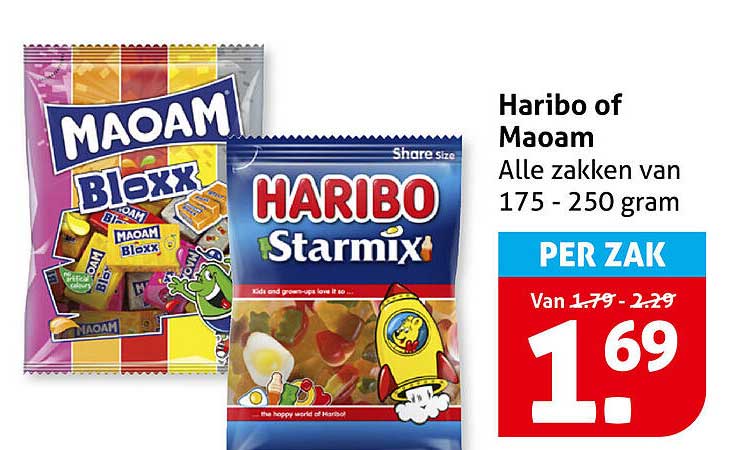 Haribo of Maoam Alle zakken van 175 - 250 gram PER ZAK