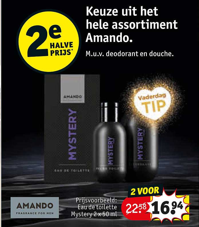 Keuze uit het hele assortiment Amando. M.u.v. deodorant en douche. 2e halve prijs