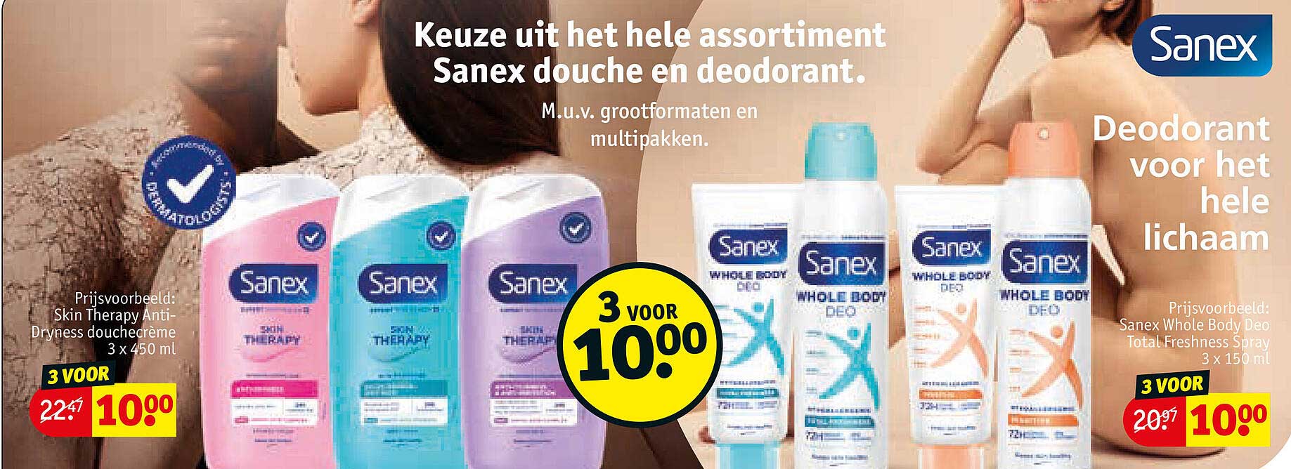 Keuze uit het hele assortiment Sanex douche en deodorant.