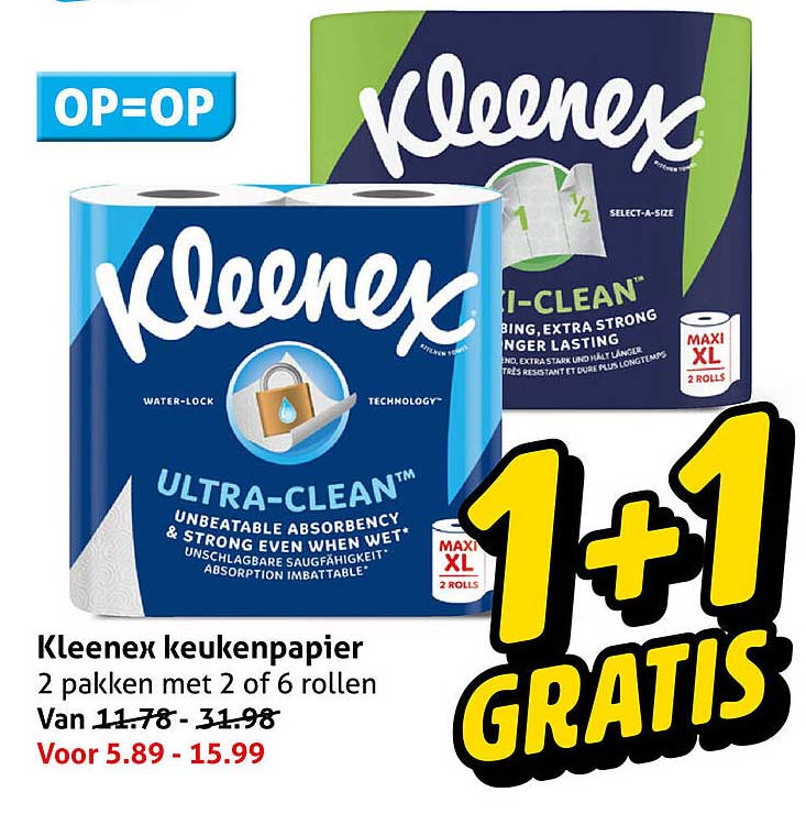 Kleenex keukenpapier 1+1 GRATIS